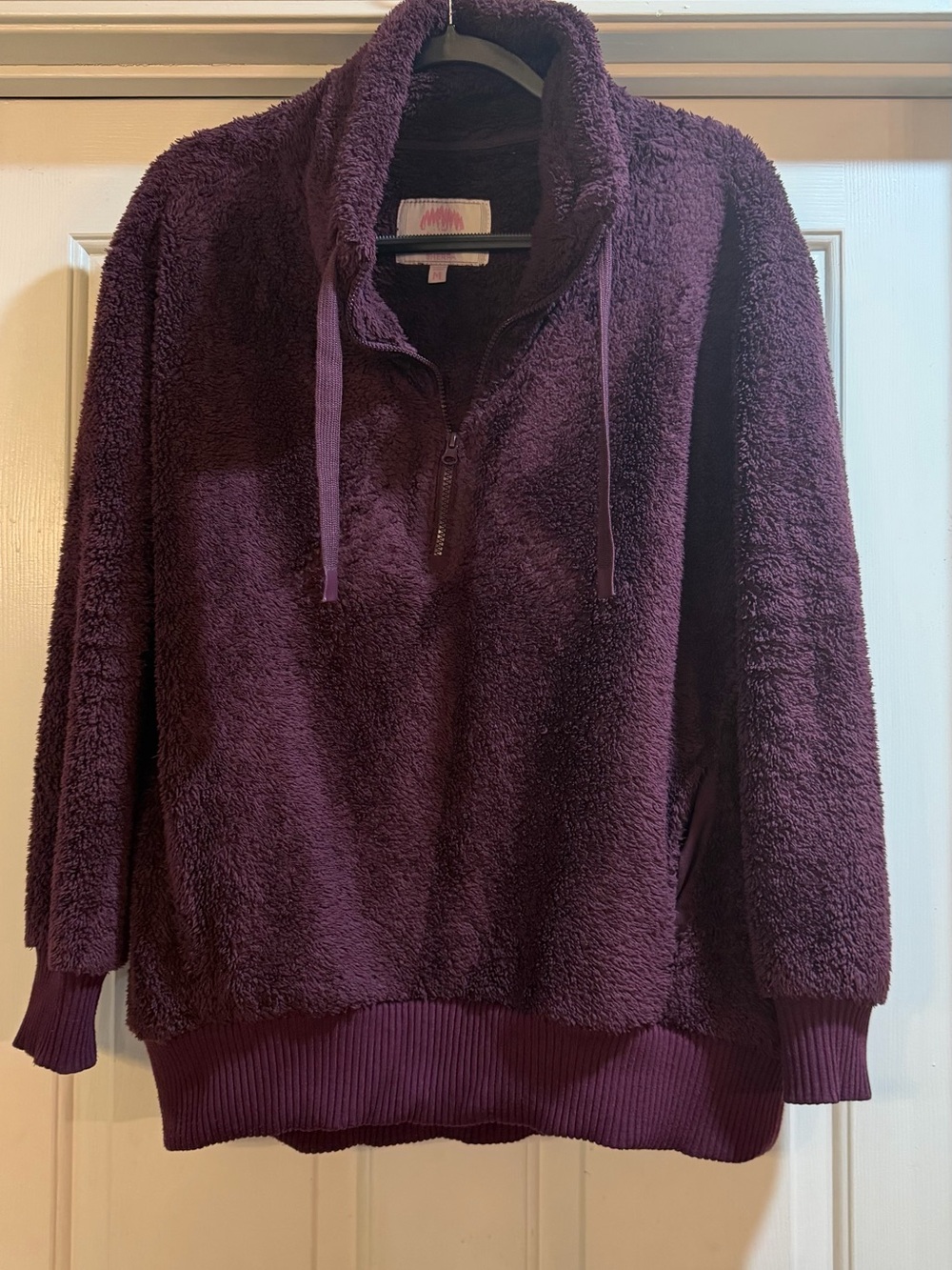 Plush Half-Zip Hoodie Sweatshirt - Deep Plum Size Medium